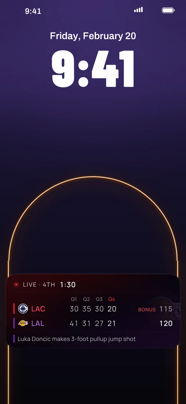 A Hoopster Live Activity on the iPhone Lock Screen with the live score